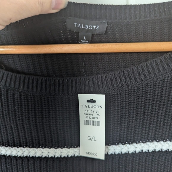 Talbot's Classic Black & White Pima Cotton Striped Sweater Size Large NWT - Picture 4 of 9